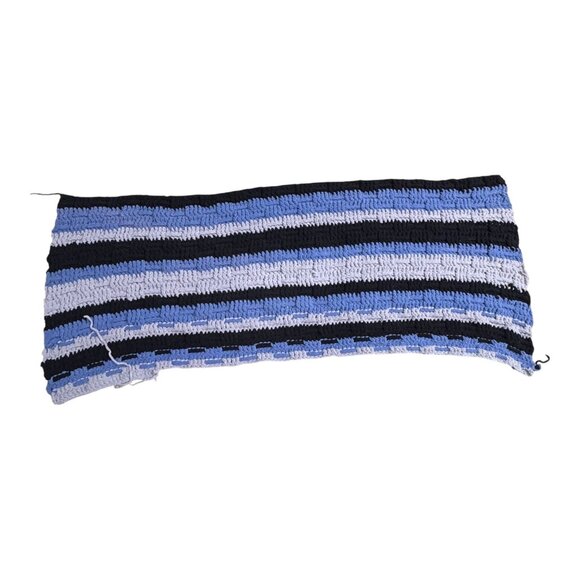 Handmade Blue & White Striped Crochet Blanket Wheelchair Lap Chair Throw READ - Picture 3 of 4